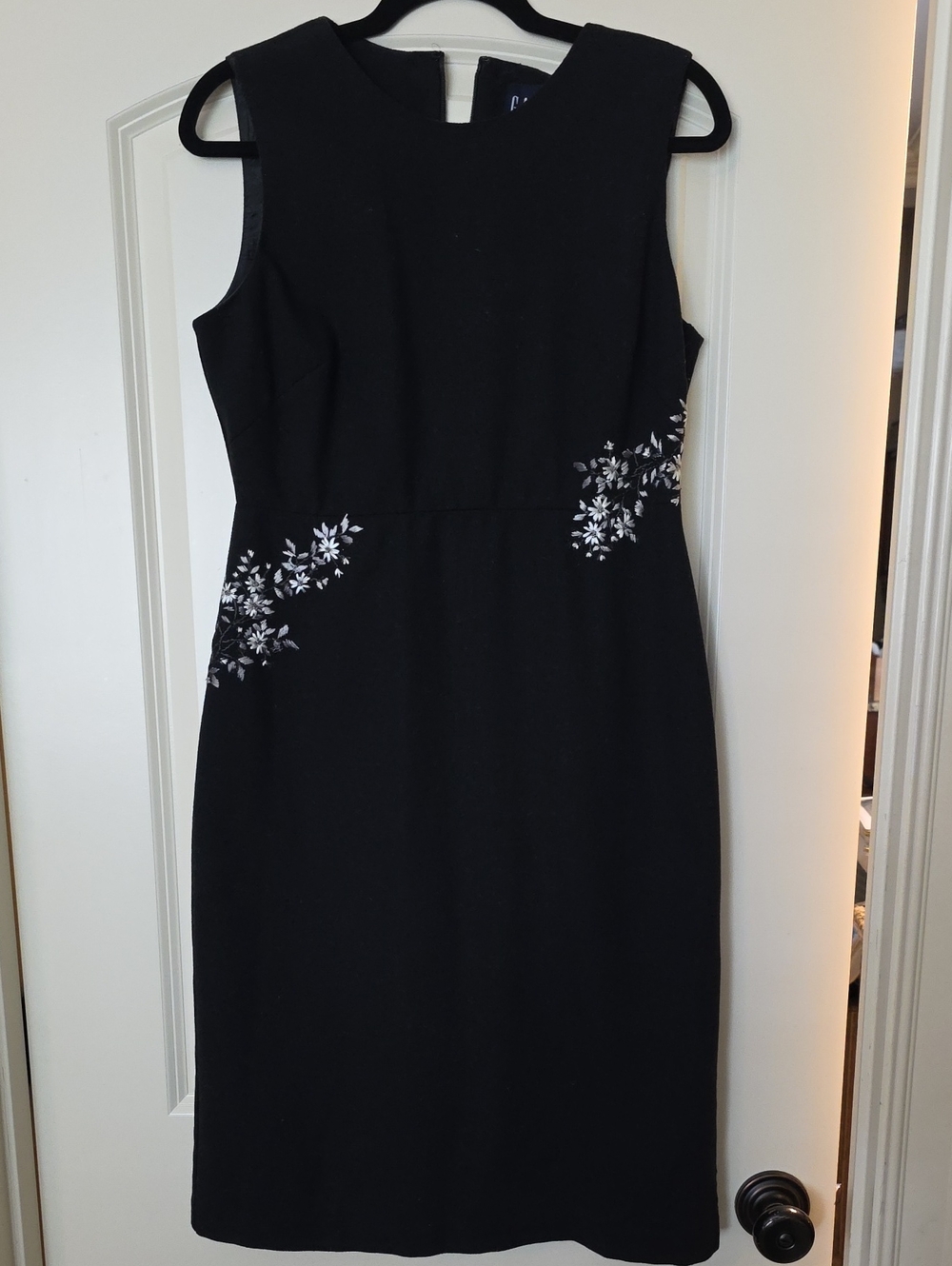 GAP Black Sleeveless Sheath Dress with Silver Floral Accents
